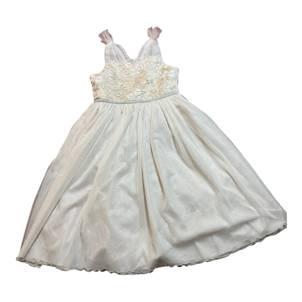 BONNIE JEAN White Communion Flower Girl dress Tulle Flowers Pearls ~ Girls 12